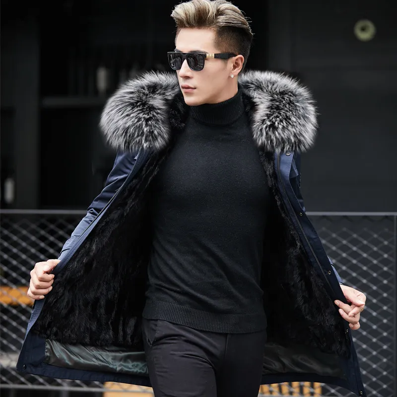 Real Fur Coat Winter Jacket Men Natural Mink Fur Liner Parka Men Warm Parkas Mens Mink Fur Coat Chaqueta Hombre YY594 - Цвет: Blue