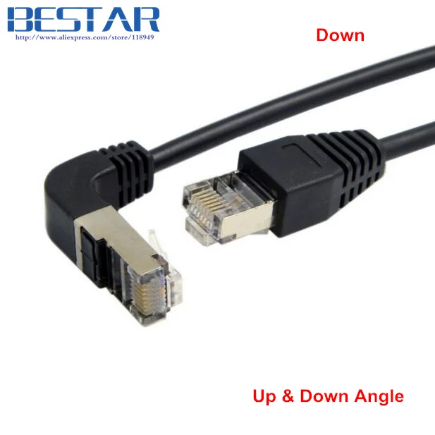 Down Angled Up//Down Angled 8P8C STP Cat 5e LAN Ethernet Network Patch Cord 90 Degree to Straight Cable 50cm