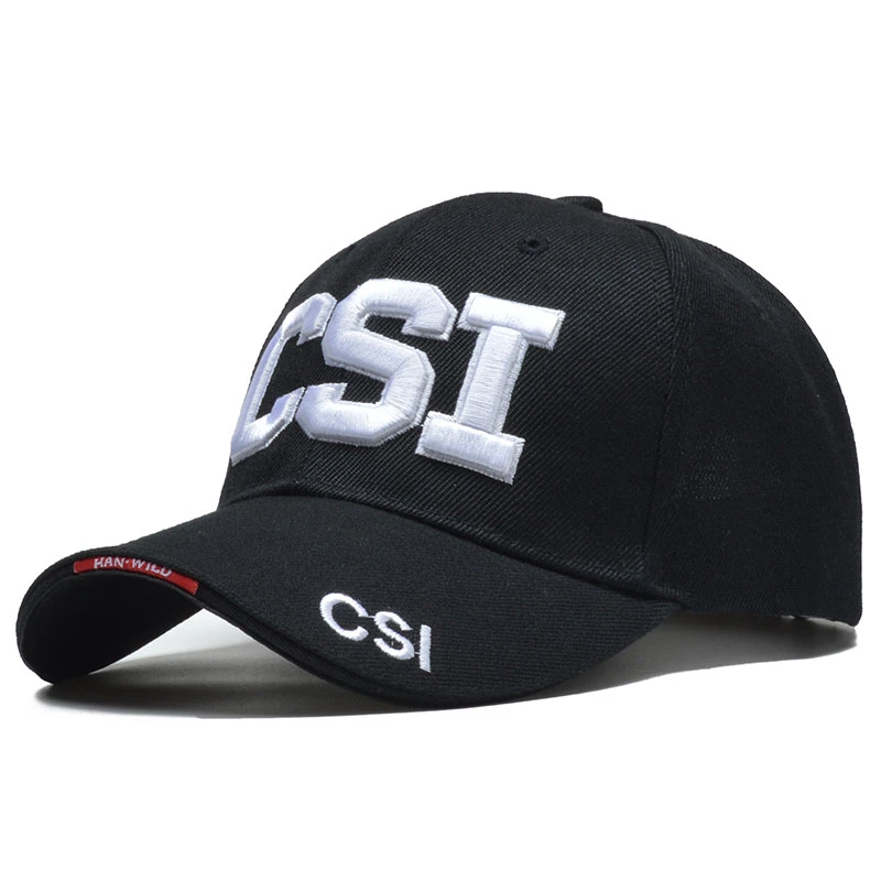 Новинка, Бейсболка унисекс, 3D вышивка, Csi, буквы, Gorras Para Hombre, Bone Snapback, Мужская кепка, регулируемая армейская Кепка - Цвет: black