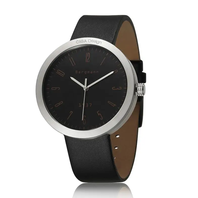 

Bergmann Famous Brand Fashion Designer Men Wristwatches Women Watches Casual Leather Black Silver Unisex Clock Relogio Feminino