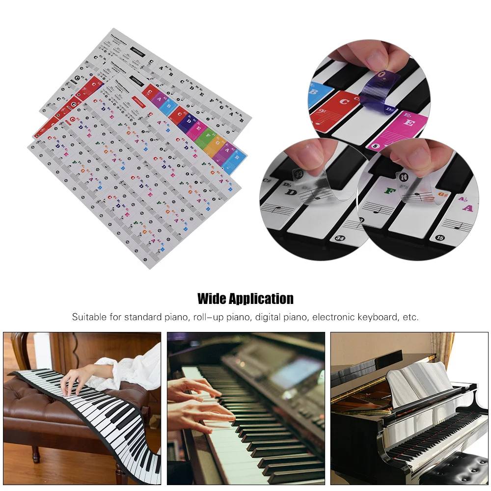 Autocollants de piano,YMWALK autocollants de piano ou de clavier colorés  pour claviers 88/61/49/37, autocollants de notes de touches de piano  transparents et amovibles pour enfants et débutants : :  Instruments de musique