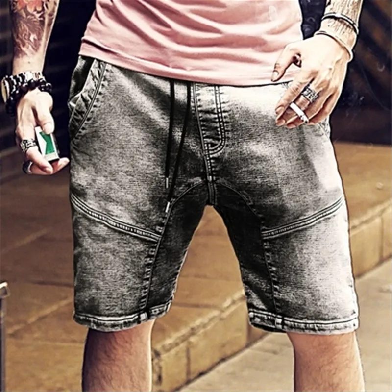 casual shorts for men elastic waist 2017 new Gray washed old men's