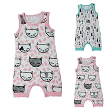 Newest Cotton Newborn Baby Boy Girl Summer Romper Sleeveless Cat O Neck Romper Jumpsuit Outfit Clothes
