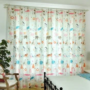 

New English Cartoon Animal Curtains for Kids Bedroom Window Pink Curtain for Living Room Tulle Fabric for Curtains for Kitchen