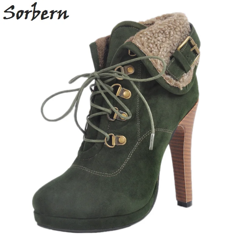Sorbern/модные женские ботинки; большие размеры 34-47; Botas Mujer; ботильоны для женщин; женские зимние ботинки на высоком каблуке со шнуровкой Sorbern/модные женские ботинки; большие размеры 34-47; Botas Mujer; ботильоны для женщин; женские зимние ботинки на высоком каблуке со шнуровкой