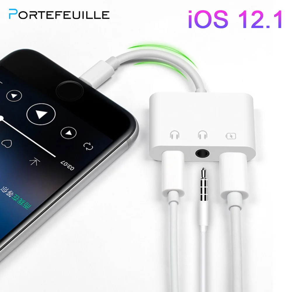 Goede Portefeuillesubsidies 3in1 Adapter Voor iPhone X 10 XS MAX XR 8 7 Aux 3.5mm Audio Hoofdtelefoon Oortelefoon Splitter Dubbele jack Oplaadkabel