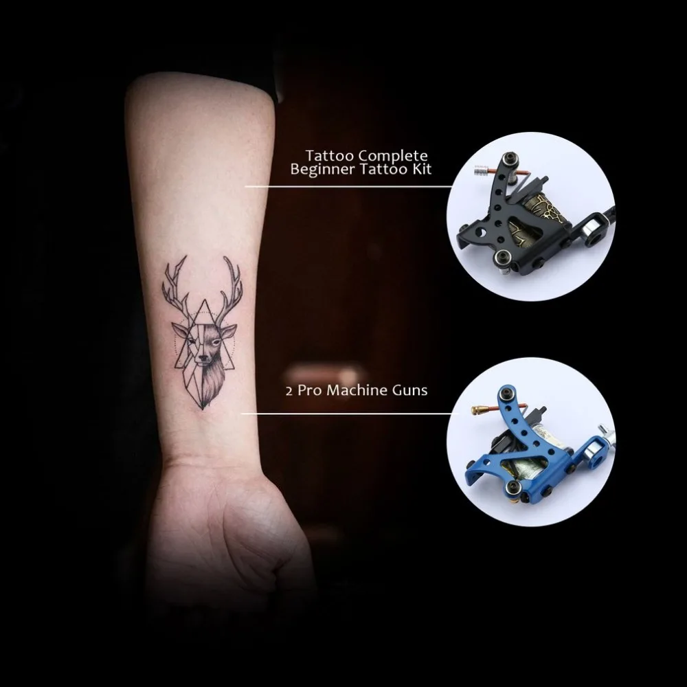 Татуировки Полный Начинающий татуировки комплект 2 Pro Пулеметы 7 цветные чернила питание иглы ручки Советы Аксессуары для татуажа