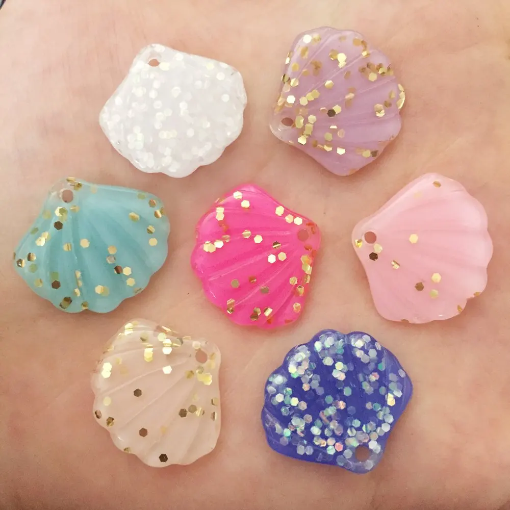 

20Pcs Mixed Resin Paillette Shell 1 Hole Bead Flat Back Rhinestone Scrapbook DIY Wedding Half Bead Jewelry Ornament Craft F590