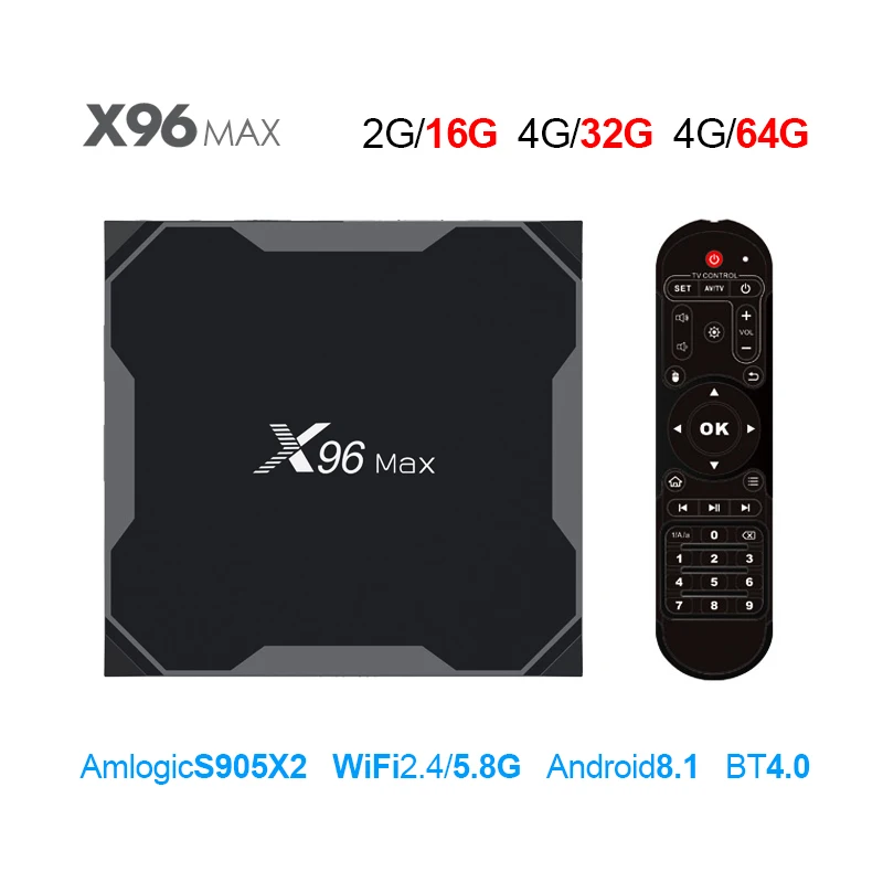 

X96 MAX TV Box Android 8.1 Amlogic S905X2 LPDDR4 4GB 64GB Quad Core Smart TV BOX 2.4G&5GHz Wifi Bluetooth 1000M PK X92 T9
