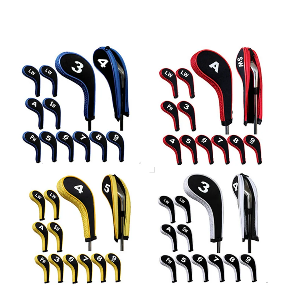 

12 Pcs Golf Club Head Iron Covers Zippered Neoprene Protective Portable Durable Tool SMN88