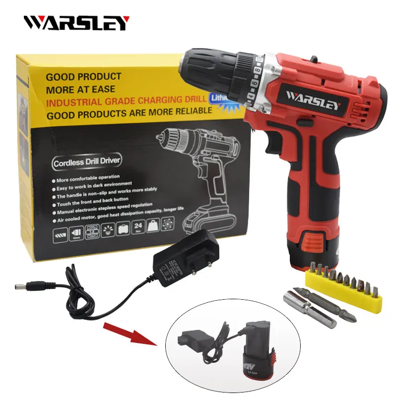 

WARSLEY 12V Electric Tool Radio Drill Handheld Electric Drill Lithium Battery can be matched with screwdriver cone