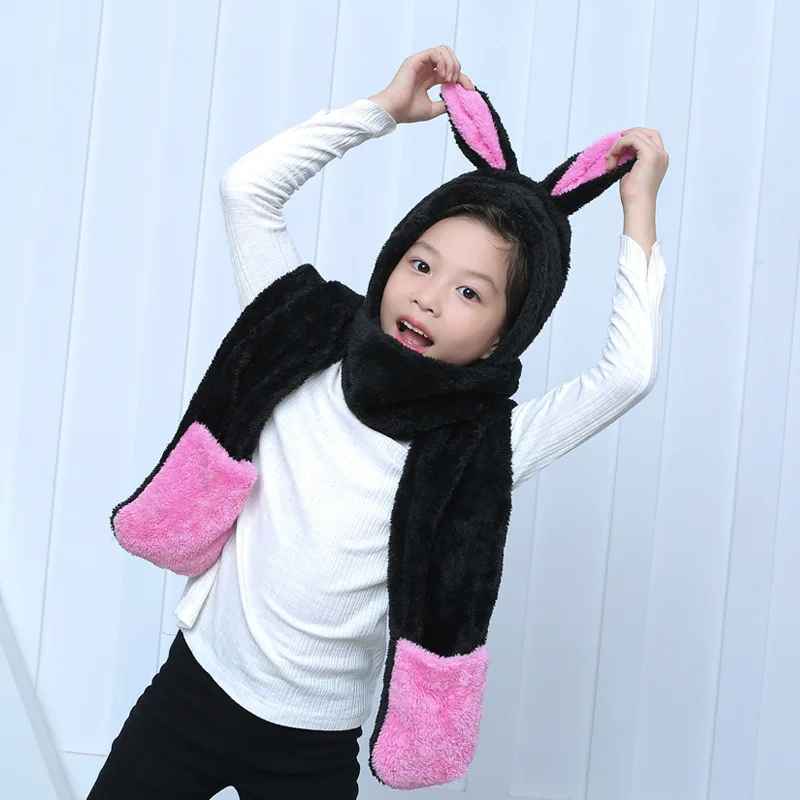 Lihfsi Зима Кролик уха дети перчатки Lovely Girl Обувь для мальчиков шапки теплая детская шапка+ шарф с капюшоном набор Earflap шапки Детские Шапки шарф