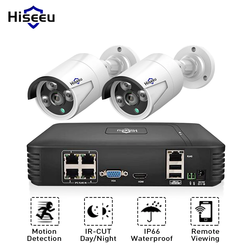 Hiseeu 4CH 1080P POE NVR CCTV Системы 2 шт. 13V DVR Kit HDMI P2P почтовое Водонепроницаемый наружного