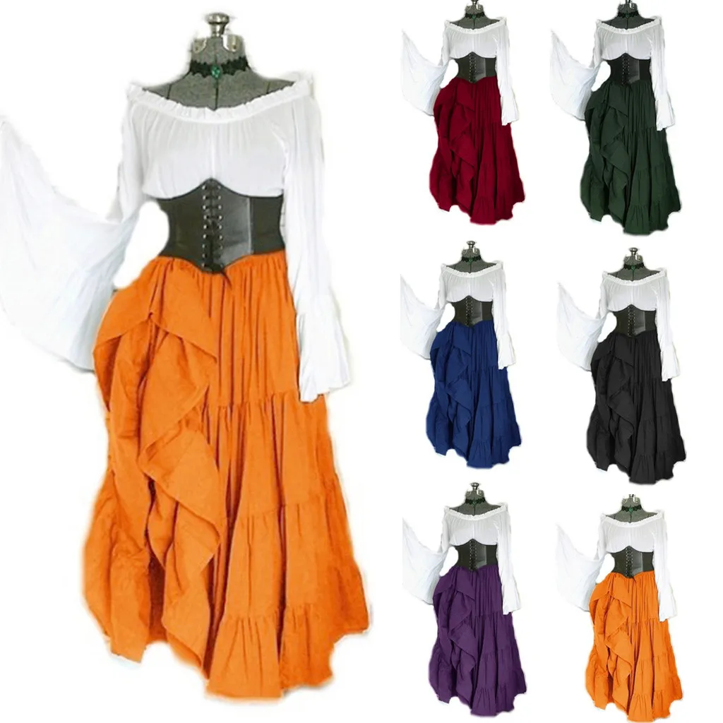 

feitong 2019 5 Colors Summer Women Medieval Renaissance Gothic Floor Length Cosplay Retro Long Gown Dress Vestido ropa mujer #@P