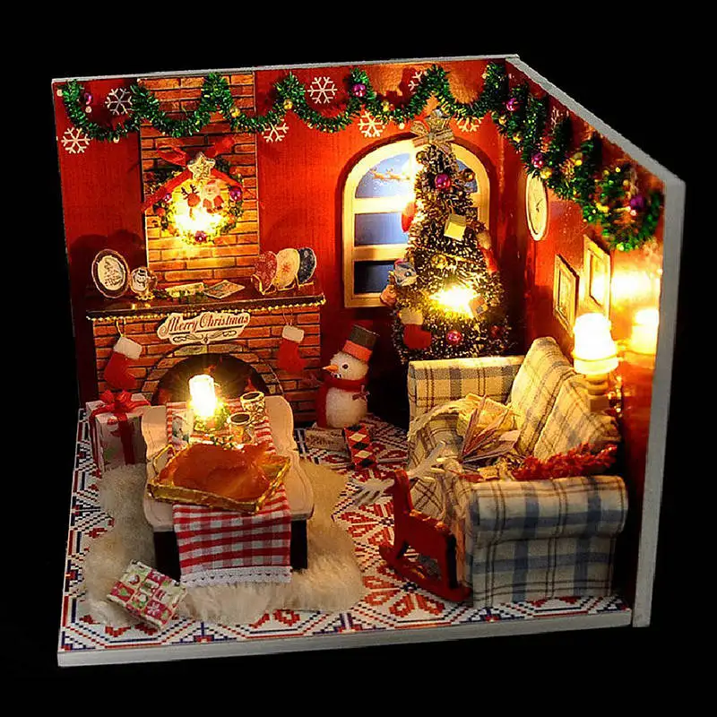 Cuteroom DIY деревянный миниатюрный кукольный домик Рождественская мебель игрушка Miniatura головоломка модель ручной работы кукольный домик подарок на день рождения для детей