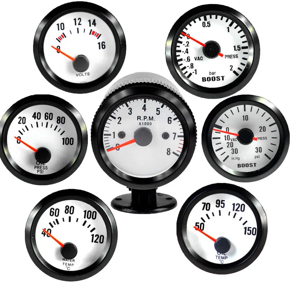 Boost/Water Temp/Oil Temp/Oil Press/Voltage/Tachometer RPM Gauge 52mm