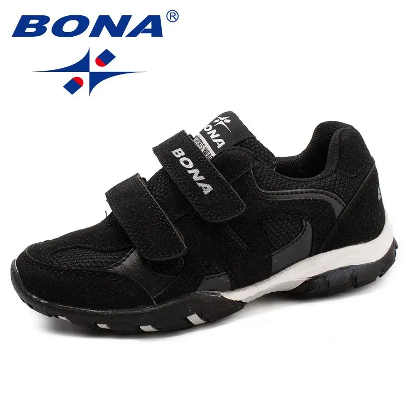 BONA/Новое поступление; детская повседневная обувь в классическом стиле; лоферы на липучке для мальчиков; модные кроссовки; светильник; Быстрая - Цвет: BLACK SILVER GRAY
