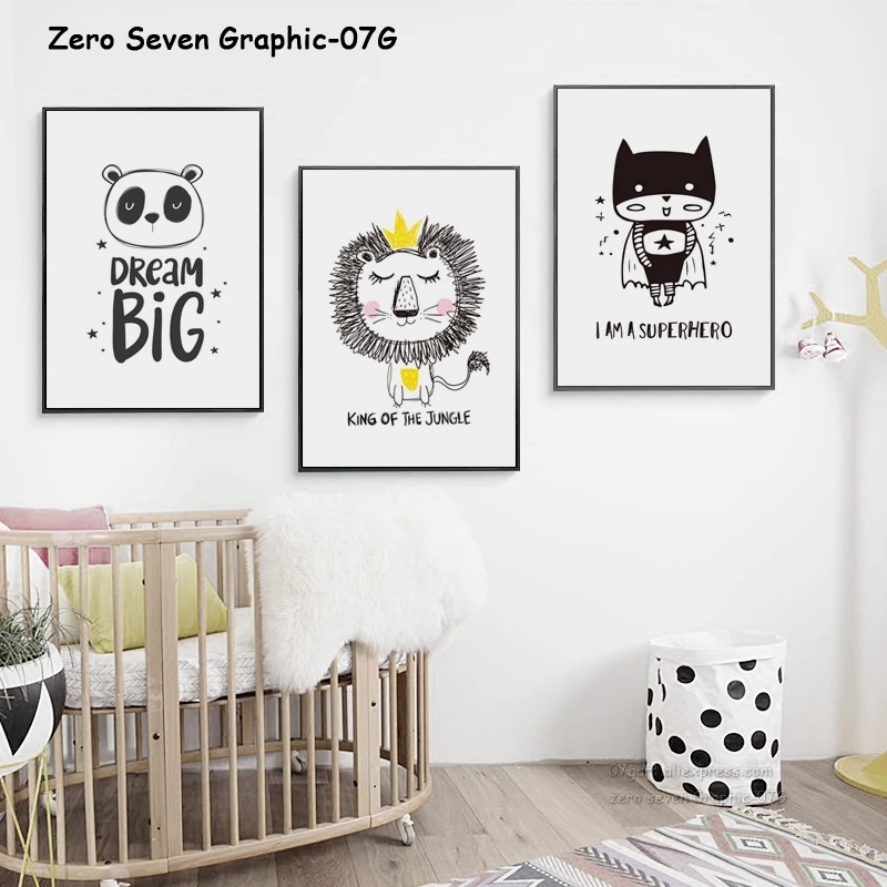 

Simple Nordic Cartoon Superhero Lion A4 Canvas Art Painting Print Poster Picture Wall Boy Girl Baby Room Home Decoration Murals
