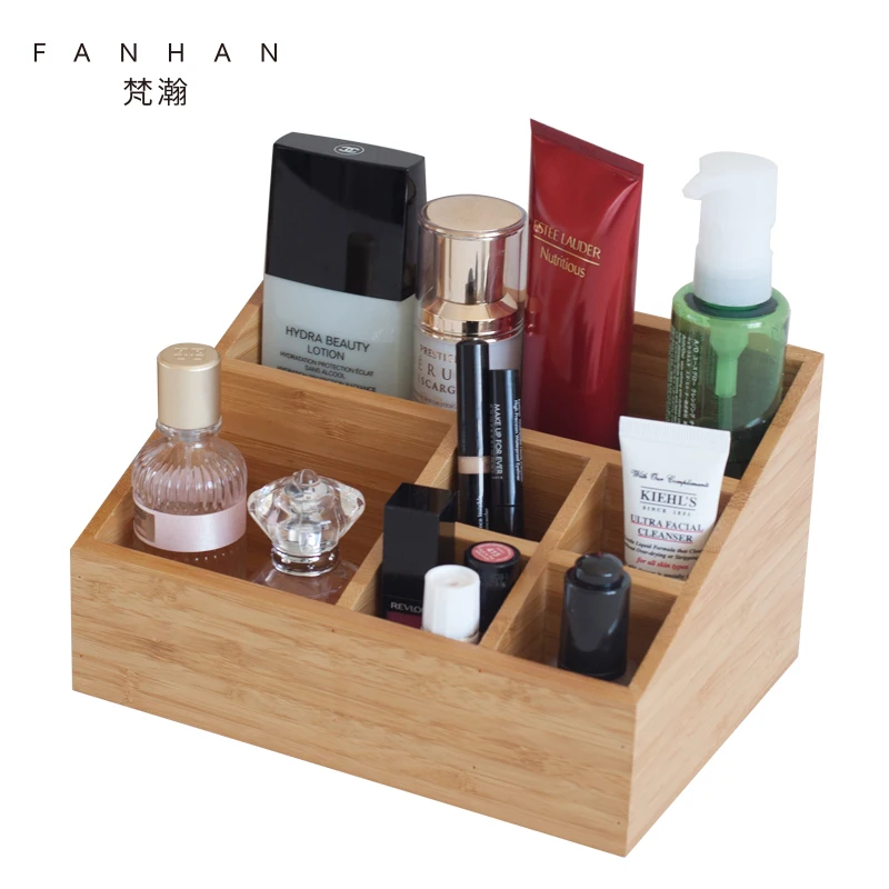 Fashion Makeup Storage Box 6 Girds Make Up Organizer Office Organizer Bamboo Cosmetic Storage