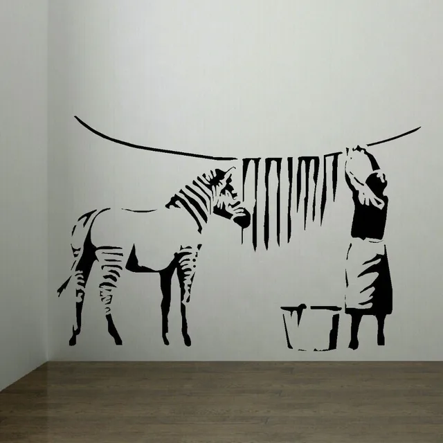 BANKSY ZEBRA STREIFEN WASCHKÜCHE WANDKUNST AUFKLEBER WANDBILD TRANSFER