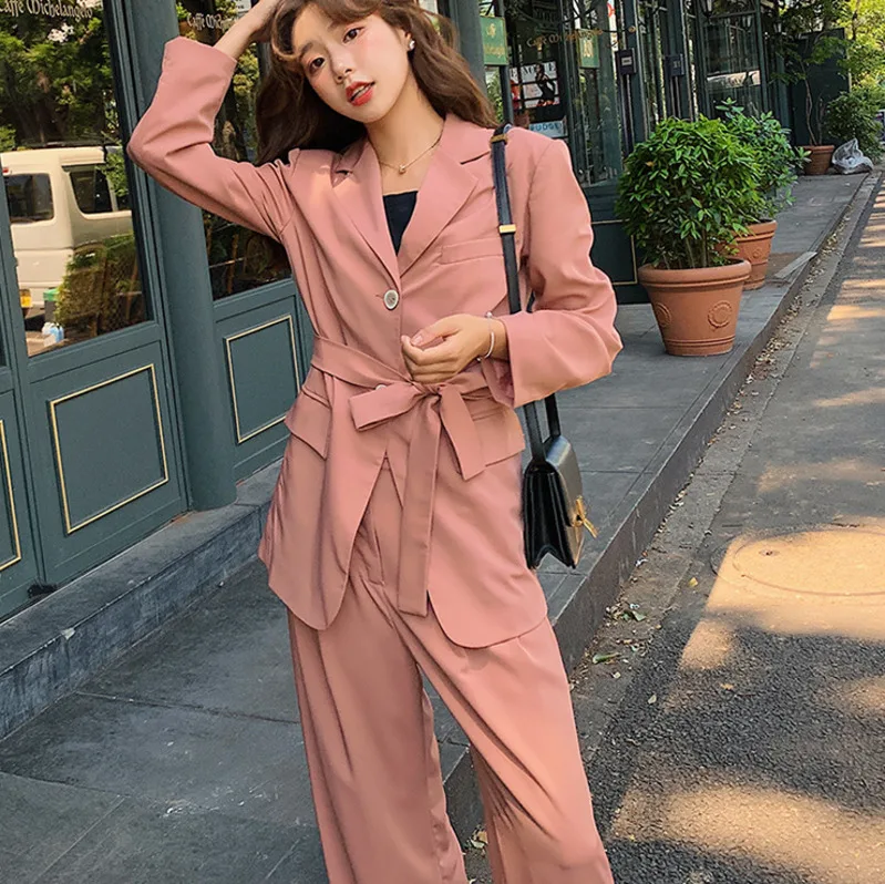 LANMREM Solid Color Single-breasted Blazer Trousers Suit Temperament Casual Fashion Loose Women Spring New TC937