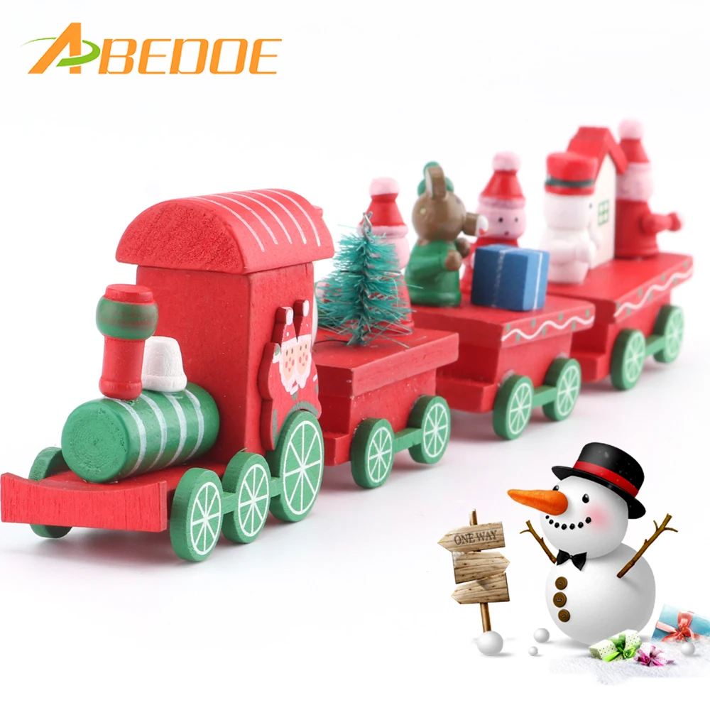 ABEDOE 4 Pieces Wooden Christmas Xmas Train Decoration Decor Gift Mini