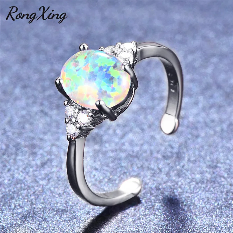 RongXing серебряный цвет большие овальные опаловые кольца для женщин регулируемые