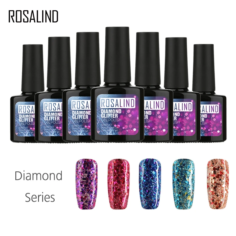

ROSALIND Gel Nail Polish 10ml Soak-Off UV LED Long-lasting Nail gel Glitter Diamond W30-50 lacquer varnishes