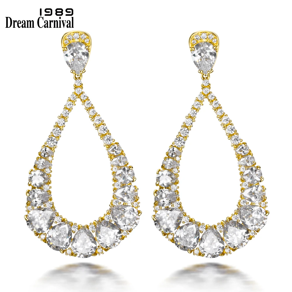 

DreamCarnival 1989 Fabulous earrings Noble fashion Big Bright CC crystal Wedding Statement Bridal earrings for women SE11957G