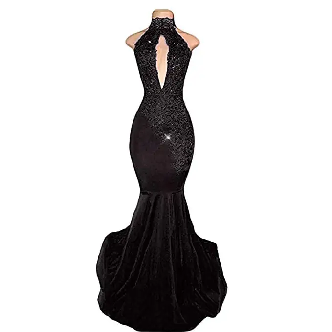 

Sexy Halter Mermaid Prom Dresses 2019 Long Lace Appliques Elegant Luxury Evening Dress Long Vestido De Festa Evening Dresses