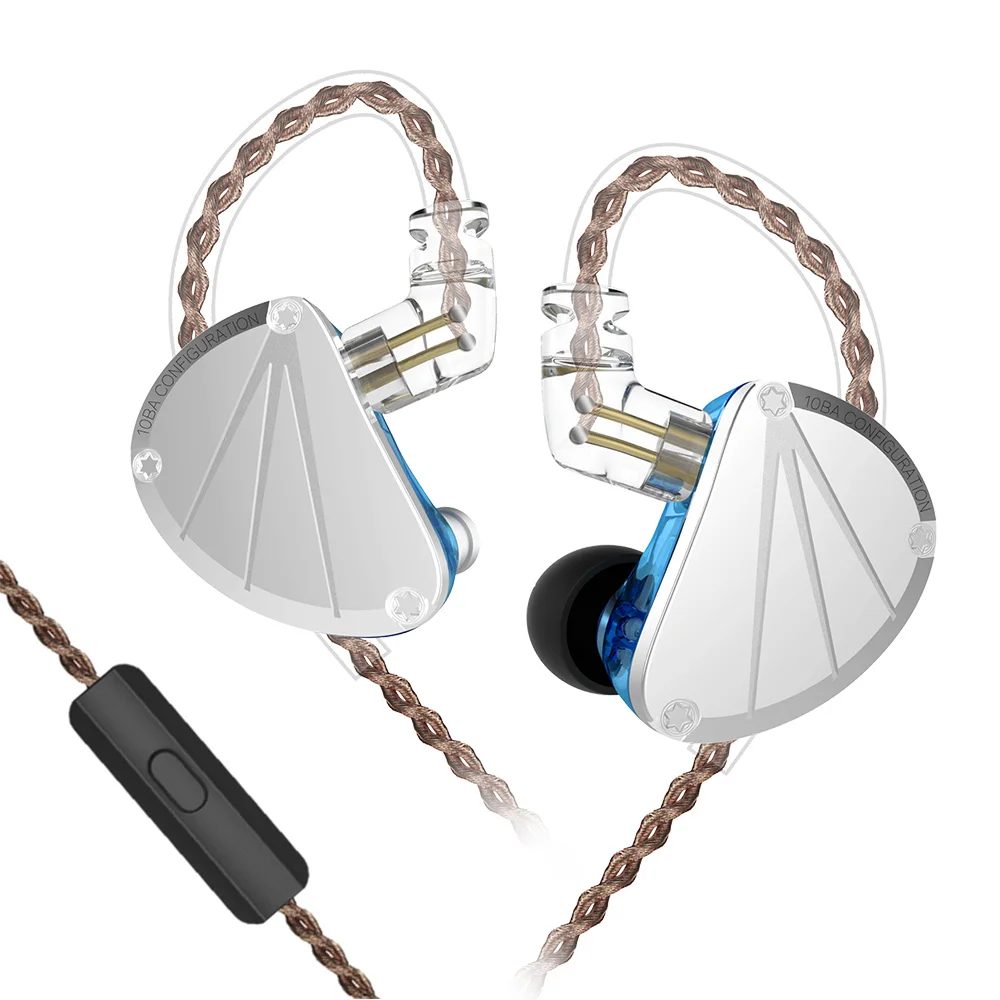 КБ ухо KB10 5BA в ухо наушник бег спортивная технология HIFI гарнитура с микрофоном ушной затычкой - Цвет: blue with mic
