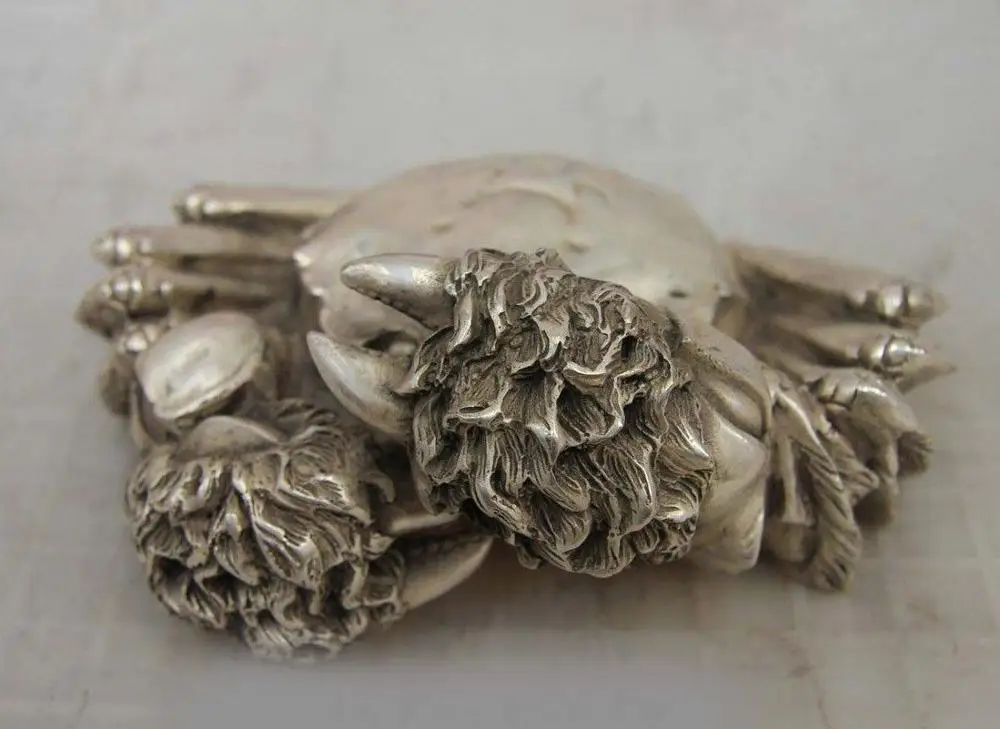 

China Chinese Folk White Copper Silver Carved Lucky Crab Statue Sculpture SD 506