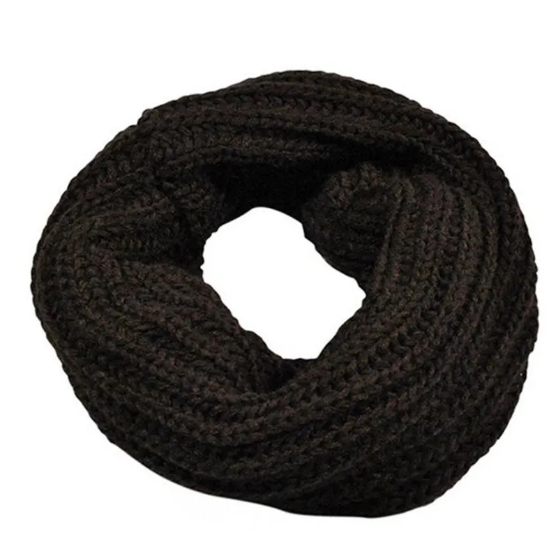 Модный женский зимний теплый вязаный однотонный шерстяной шарф с круглым воротником,, черный, белый, красный - Цвет: Кофе