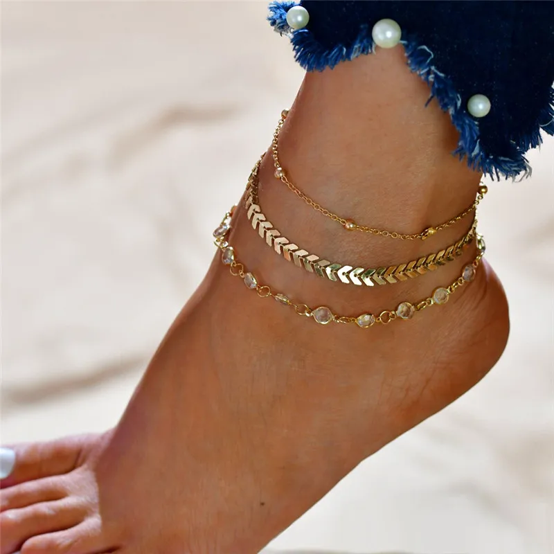 

Modyle 2019 New Fashion Crystal Anklet Set Vintage Handmade Ankle Bracelet for Women Party Summer Beach Accessories