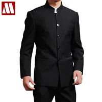 Jacket + Pants Men Formal Business Suits Pants Chinese Tunic Suits Black New Arrival Traditional Mandarin Plus Size XXXXL F048 1
