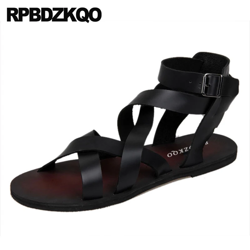 Fashion Shoes Burgundy Breathable Roman Open Toe Beach Italian Men Gladiator Sandals Summer Boots 2018 Black Flat Strap