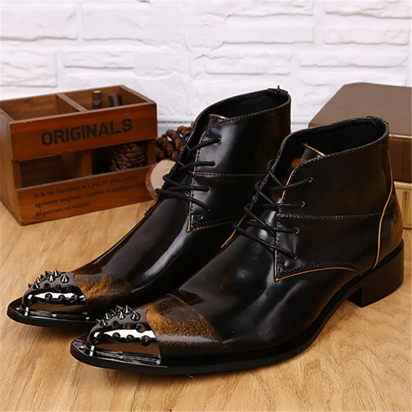 

Fashion Genuine Leather Men Ankle Boots Spring Autumn Botas Hombre Pointed Toe Side Zipper Military Boots Wedding Dress Shoes