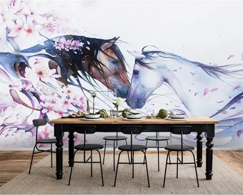 

beibehang 3D photo custom wallpaper mural personality fashion simple hand-painted horse peach literary mural living room wall