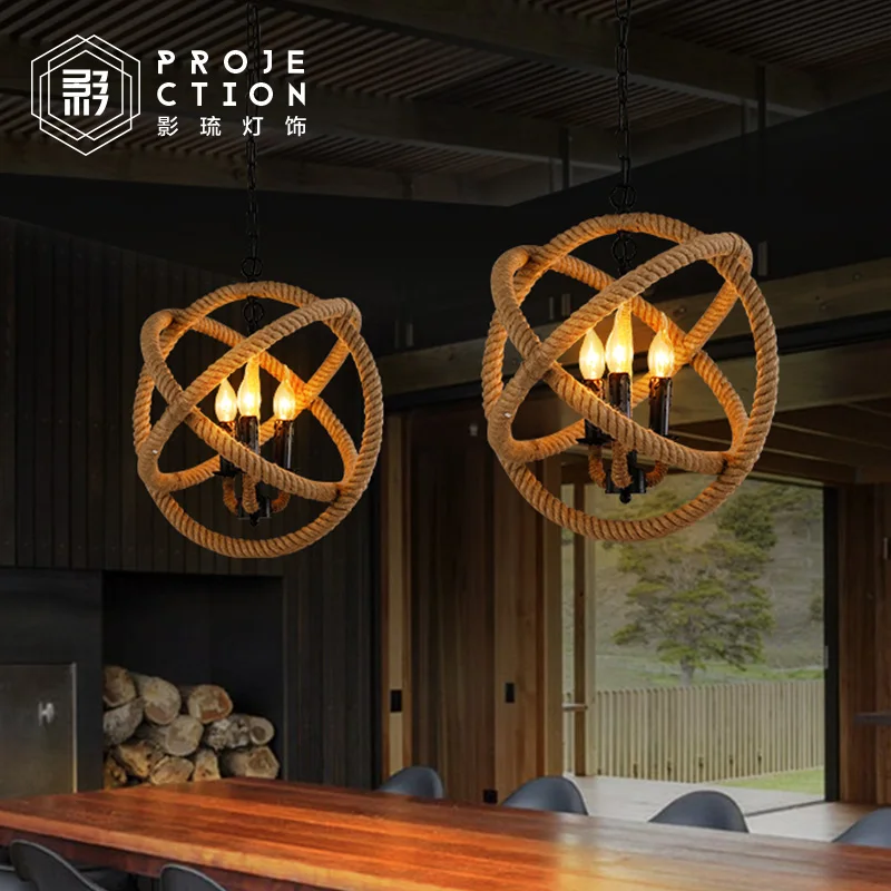 

hemp rope ball pendant lamp creative American country for pub dining room lamp