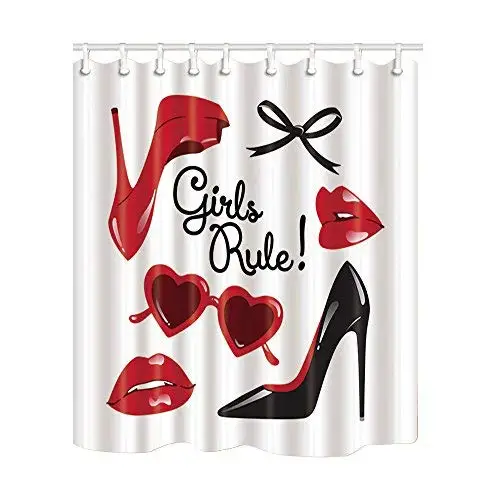 

Fashion Woman Makeup Decor Vector High Heeled with Red Lips Shower Curtains Bathroom Decorations