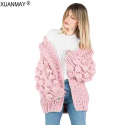 Зимний женский толстый кардиган свитер пальто толстая шерсть ручной работы тканый свитер кардиган шаль уличный стиль теплый розовый