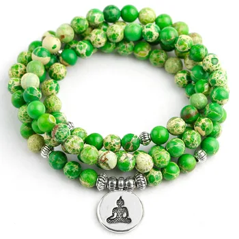 Natural Stone Beads Green Sea Sediment 108 Beads Prayer 6MM Beads Multi-layer Rosary Mala Bracelet Women Men Jewelry Gift