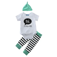 baby clothing set spring children’s clothing suits 2017 summer hat+hi letter romper+stripe pant cute 3pcs girl boy clothing sets