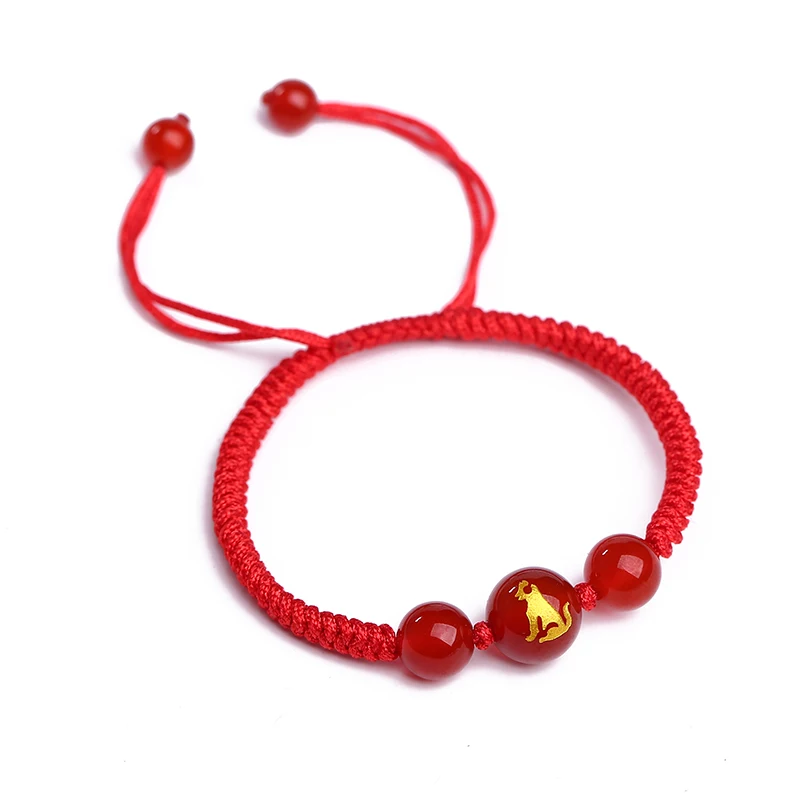Китайский Зодиак животное красная веревка счастливые Браслеты Бусы из камня Агата пара Шарм браслет ручного плетения для женщин Diy ювелирные изделия