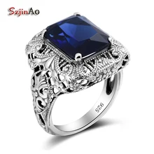Szjinao Flor Grande 925 Anillo de Plata Esterlina Para Las Mujeres Al Por Mayor Azul de Piedra de Circón oro de compromiso Joyería de la vendimia regalo de Halloween