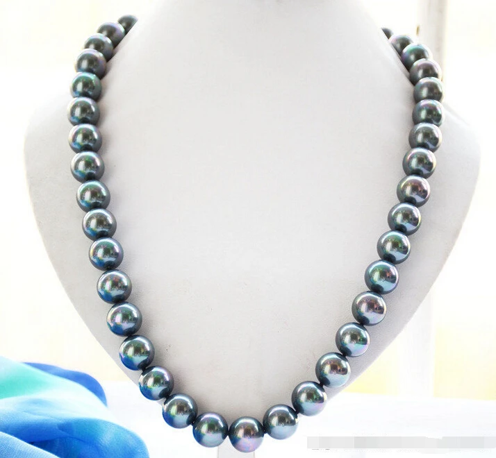 

Free shipping >>>>>z6413 14mm peacock black round SOUTH SEA SHELL PEARL NECKLACE