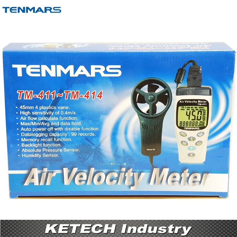 

TM-412 Handheld Digital Anemometer Air Velocity/Flow/Temperature Meter Datalogger