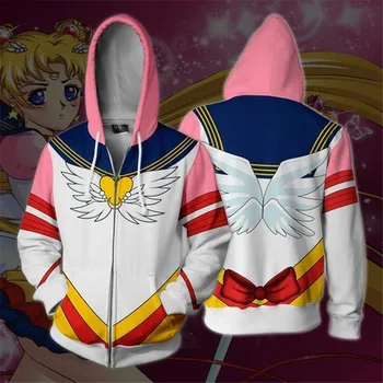 

New Anime Sailor Moon 3D Print Hoodies Cosplay Costume Women Casual Zipper Sweatshirt 5XL