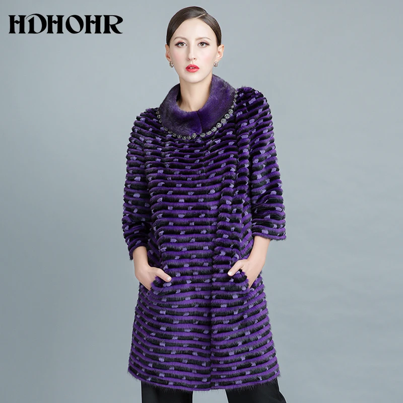 

HDHOHP 2017 New Winter Women Fur Coats Real Mink Fur Coats Genuine Leather Fur Jacket Warm Long Outerwear New Fur Clothes