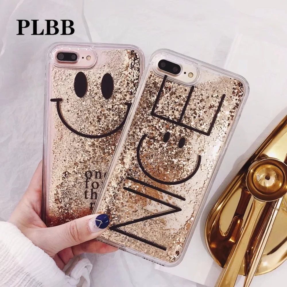 PLBB Модный чехол для девочек с жидким песком iPhone X 6 6S 7 8 Plus блестящая Звезда улыбка
